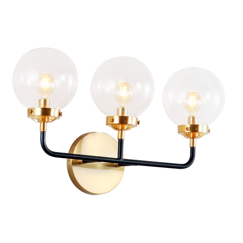JONATHAN Y Caleb 3-Light Globe Vanity Wall Sconce, 22", Black/Brass Gold