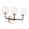JONATHAN Y Caleb 3-Light Globe Vanity Wall Sconce, 22", Black/Brass Gold view 1