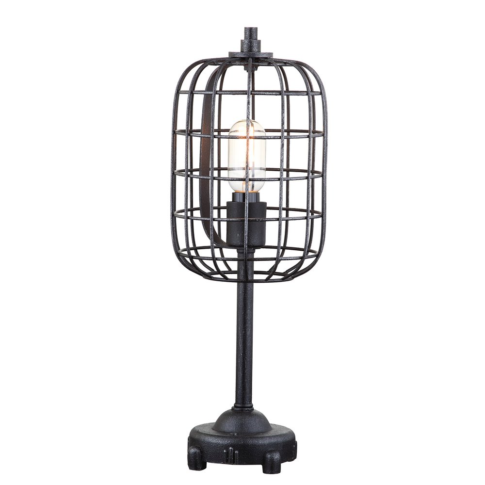 JONATHAN Y Odette Table Lamp Industrial Metal Wire Cage 20", Black/Silver
