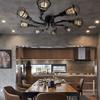 LITFAD 8-Light Industrial Pipe Ceiling Light with Metal Cage Shade, Black view 4