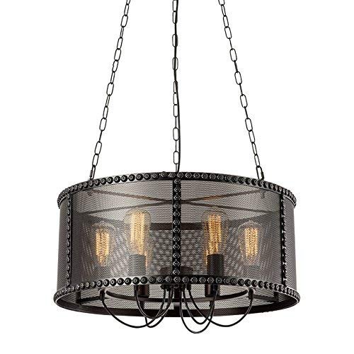 RUNNUP Industrial 20'' Wide 6 Lights Pendant Retro Chandelier Vintage Ceiling Light with Metal Mesh Frame Pendant Lamp in Black Finish