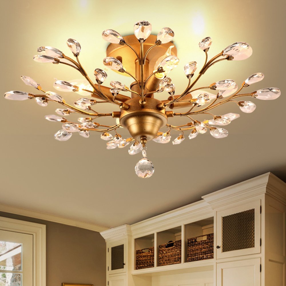 LightInTheBox Vintage Crystal Branches Chandeliers Flush Mounted Fixture with 4 Lights Tree Leaves Ceiling Lights Pendant Lighting Modern