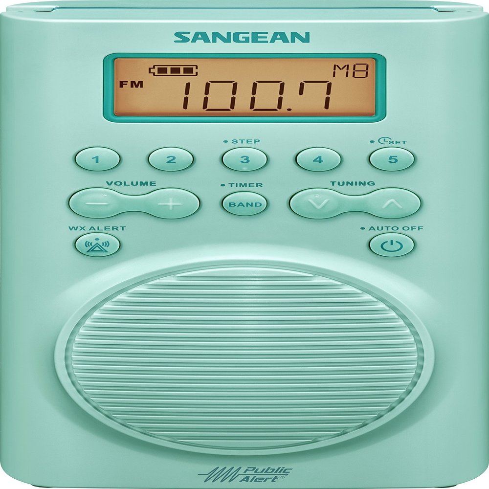 Sangean H205TQ Portable AM/FM/Weather Alert Digital Tuning Waterproof Shower Radio, Turquoise