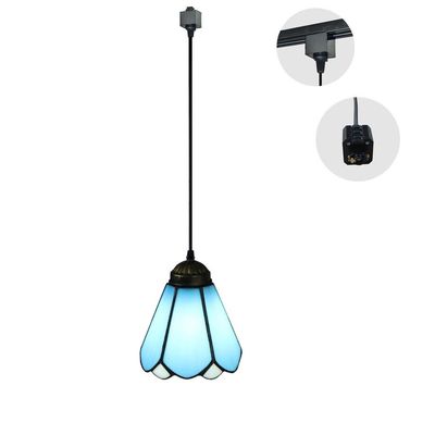 Kiven Tiffany Style Victorian 1 Light H-Type Track Pendant Fixture with 5.9-Inch Shade, Multi Colored