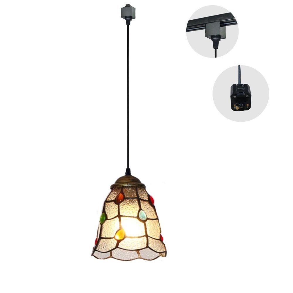 Kiven 5.9-inches Mini Tiffany Style Stained Glass H-type Track Pendant Fixture,Bulb Sold Separately
