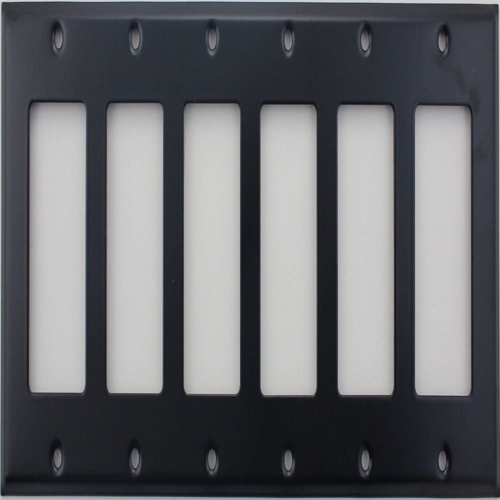 Black 6 Gang GFI Rocker Opening Wall Plate - 6 GFI Rockers