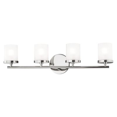 Hudson Valley Lighting Mitzi H239304-PN Ryan Bathroom, 4-Light, 35W, Silver Finish, Clear Frosted Glass (24.75''W x 6.25''H)