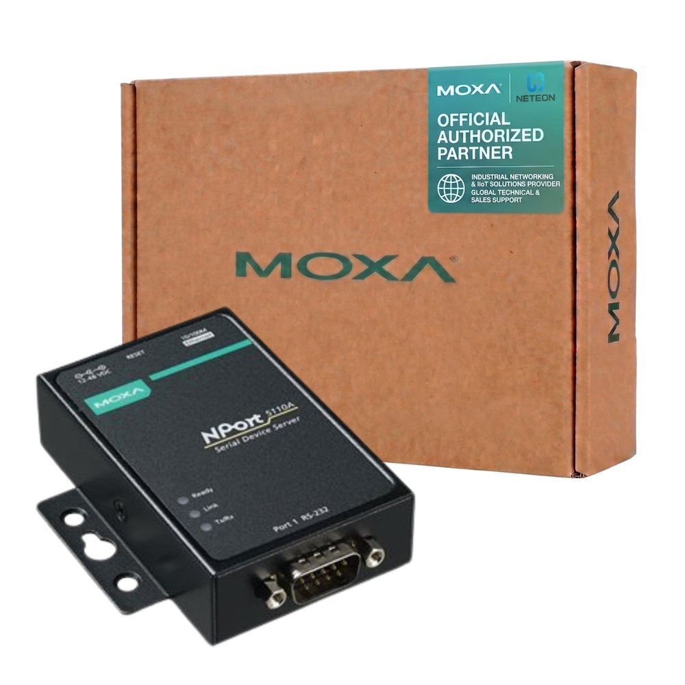 MOXA NPort 5110A-T - 1 Port Device Server, 10/100 Ethernet, RS-232, DB9 Male, -40 to 75C Operating Temperature