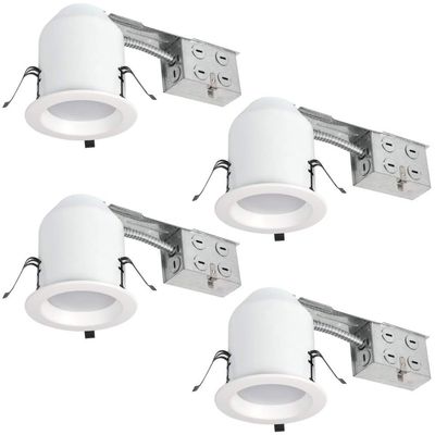 Four Bros 4" Inch LED Remodel LED Recessed Light Kits, IC Rated Remodel Housing and Dimmable LED Downlight, Damp Rated, 10W, 750lm, 5000K (Daylight), ETL Listed, Pack of 4