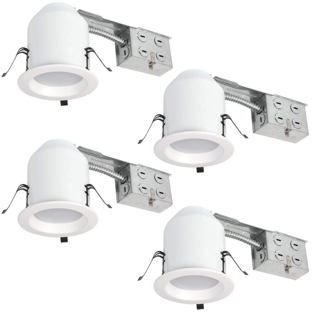 Four Bros 4" Inch LED Remodel LED Recessed Light Kits, IC Rated Remodel Housing and Dimmable LED Downlight, Damp Rated, 10W, 750lm, 5000K (Daylight), ETL Listed, Pack of 4