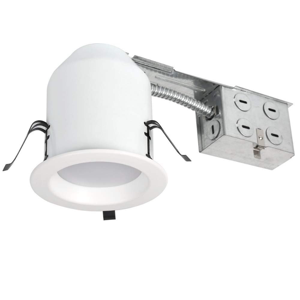 Four Bros 4" Inch LED Remodel LED Recessed Light Kits, IC Rated Remodel Housing and Dimmable LED Downlight, Damp Rated, 10W, 750lm, 3000K (Warm White), ETL Listed