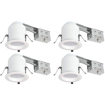 Four Bros 4" Inch LED Remodel LED Recessed Light Kits, IC Rated Remodel Housing and Dimmable LED Downlight, Damp Rated, 10W, 750lm, 5000K Daylight, ETL (3000K, 4 Pack)