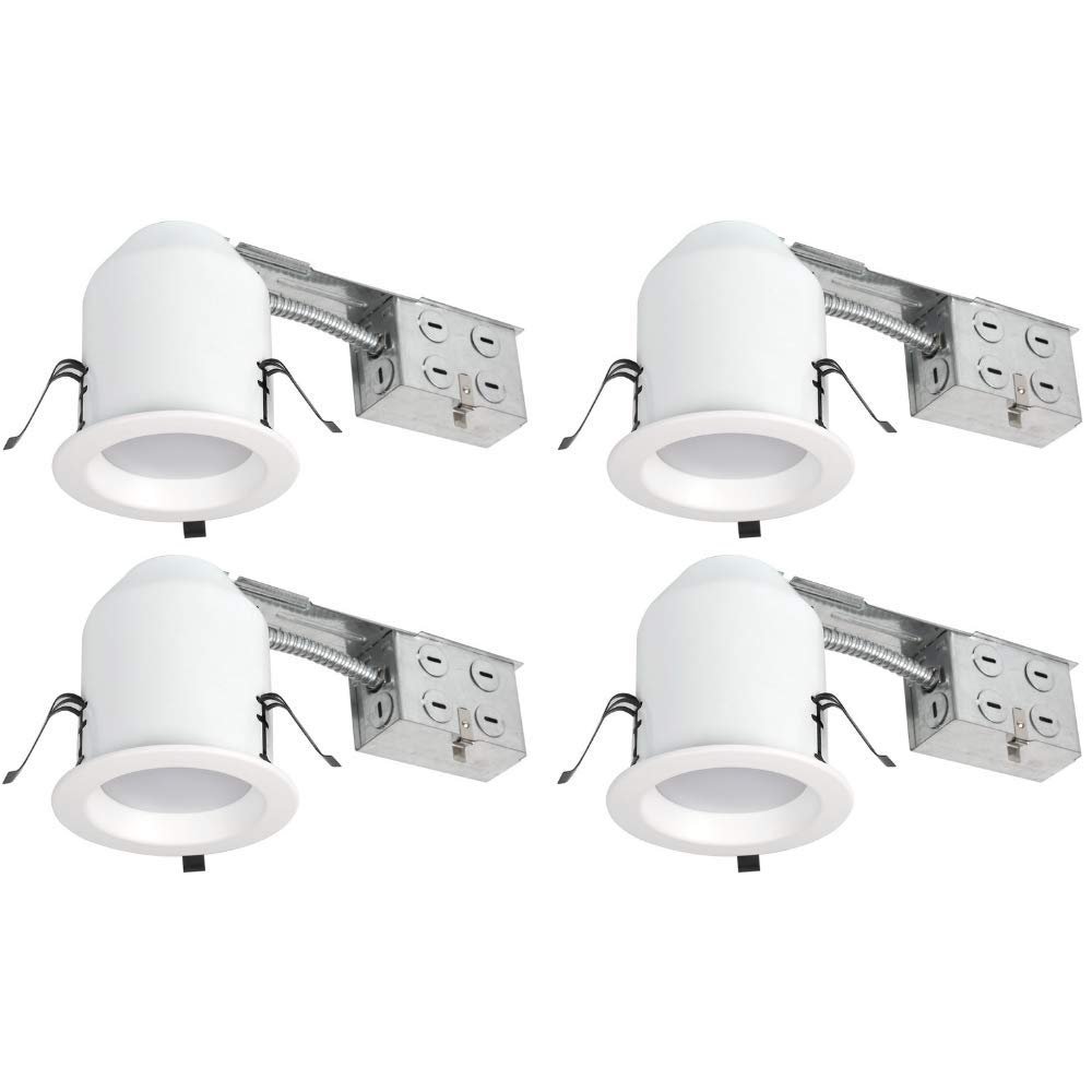 Four Bros 4" Inch LED Remodel LED Recessed Light Kits, IC Rated Remodel Housing and Dimmable LED Downlight, Damp Rated, 10W, 750lm, 5000K Daylight, ETL (3000K, 4 Pack)
