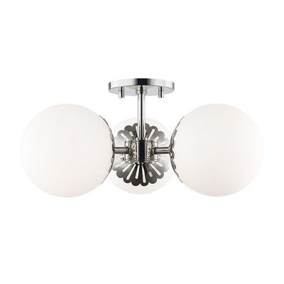 MITZI HUDSON VALLEY LIGHTING H193603-PN Paige Ceiling Fixtures, 3-light, 60W, Polished Nickel Finish, Opal Matte Glass (17.5''W x 7.75''H)