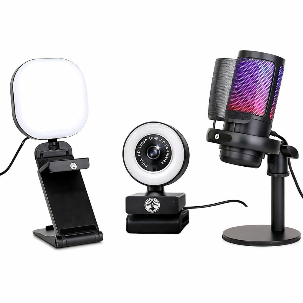 Live Video Streaming Kit, Includes 1080p 30 FPS Webcam, RGB USB Microphone, Adjustable LED Light for Twitch, YouTube, Podcast and WFH. for PC and Laptop (Not for PS5 & Xbox Alone).