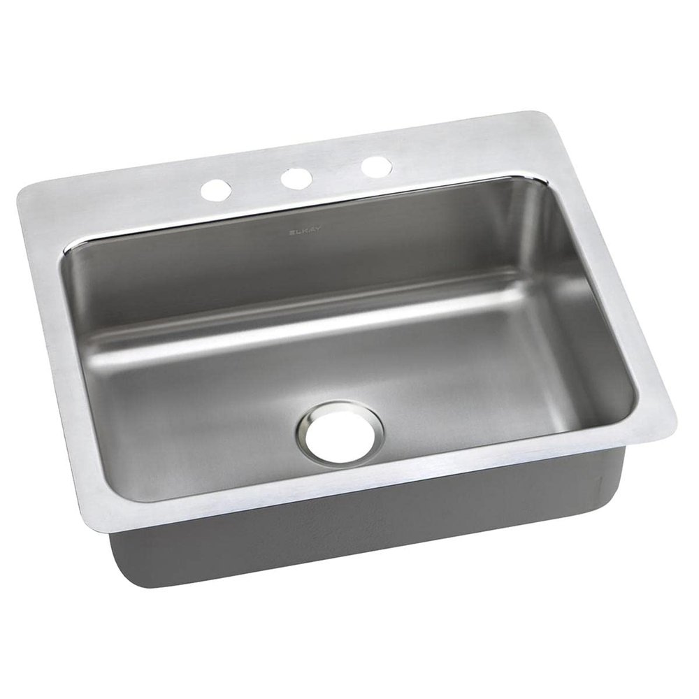 Elkay LSR27223 Lustertone Stainless Steel 27" x 22" x 8" Universal Mount Kitchen Sink 3 Faucet Holes
