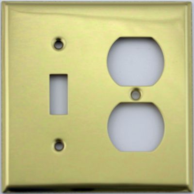 Stamped Polished Brass 2 Gang Wall Plate - 1 Toggle Switch 1 Duplex Outlet