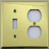 Stamped Polished Brass 2 Gang Wall Plate - 1 Toggle Switch 1 Duplex Outlet view 1