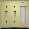 Stamped Polished Brass 3 Gang Wall Plate - 2 Toggle Switches 1 GFI Rocker Opening view 1