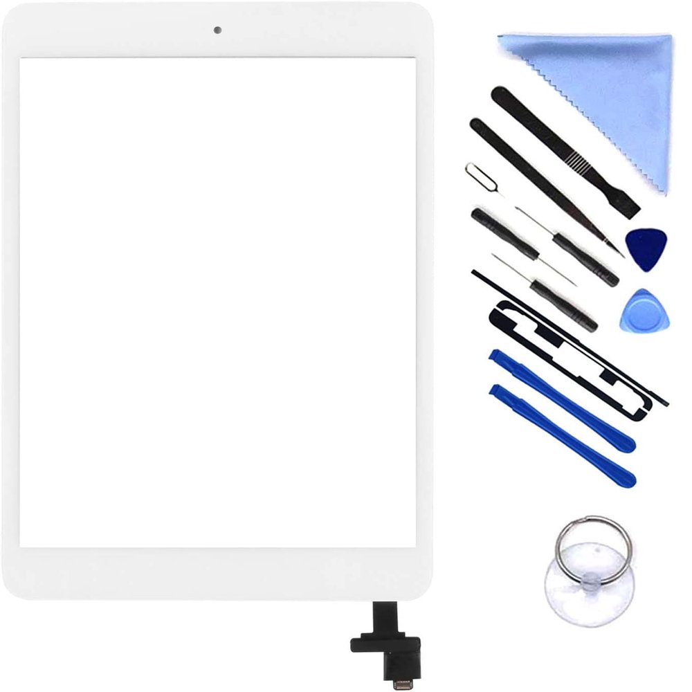 First Choose White Touch Screen Digitizer for iPad mini 1 2 A1432 A1454 A1455 A1489 A1490 Replacement Screen Parts, with IC Chip,Home Button,Cameral Holder