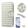 STENES Bling Case Compatible with Google Pixel Case - 3D Handmade Crystal Pearl Lattice Flowers Wallet Stand Leather Cover Compatible with Google Pixel with Screen Protector - White view 1