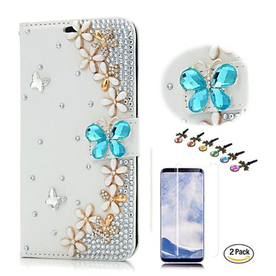 STENES Bling Case Compatible with Google Pixel Case - 3D Handmade Crystal Leaf Wallet Credit Card Slots Fold Stand Leather Cover Compatible with Google Pixel with Screen Protector - Green