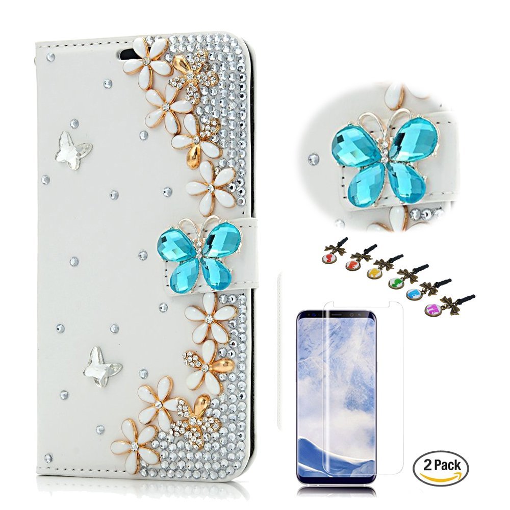 STENES Bling Case Compatible with Google Pixel Case - 3D Handmade Crystal Leaf Wallet Credit Card Slots Fold Stand Leather Cover Compatible with Google Pixel with Screen Protector - Green
