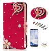 STENES Bling Case Compatible with Google Pixel 2 Case - 3D Handmade Crystal Rose Heart Pendant Flowers Wallet Credit Card Slots Fold Stand Leather Cover with Screen Protector - Red view 1