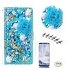 STENES Bling Case Compatible with Google Pixel 2 Case - 3D Handmade Crystal Dance Butterfly Flowers Wallet Credit Card Slots Fold Stand Leather Cover Case with Screen Protector - Light Blue view 1