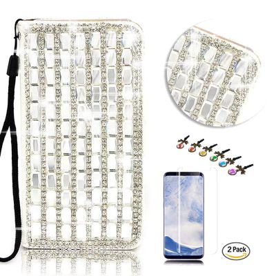 STENES Bling Phone Case Compatible with Google Pixel 2 Case - Stylish - 3D Handmade Crystal Pearl Lattice Design Wallet Credit Card Slots Fold Media Stand Leather Cover with Screen Protector - White