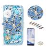 STENES Bling Case Compatible with Google Pixel Case - 3D Handmade Crystal Butterfly Flowers Wallet Credit Card Slots Fold Stand Leather Cover Compatible with Google Pixel with Screen Protector - Blue view 1