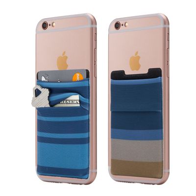 Cardly Wallet | Card and Money Holder for Cell Phone | Sticks On Case (Blue & Tan Striped)