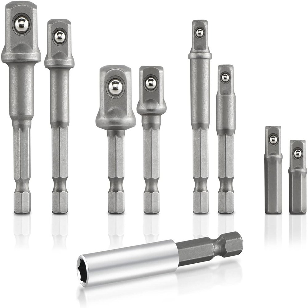 NEIKO 00257 Socket Adapter Extension Drill-Bit Set, Includes 1/4-, 3/8-, and 1/2-Inch Drives, Made with CrV Steel, 9-Piece Extension Set, Includes a Magnetic Bit Holder