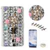 STENES Bling Case Compatible with Google Pixel 2 XL Case - 3D Handmade Crystal Flowers Pendant Floral Wallet Credit Card Slots Fold Stand Leather Cover XL with Screen Protector - White view 1