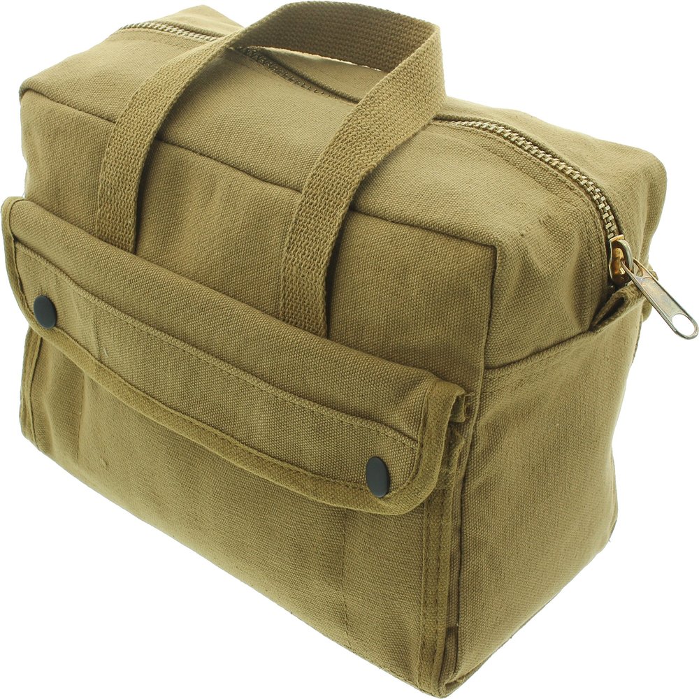 ARMYU Heavy Duty Small Tool Bag Tactical Cotton Canvas Mechanics Bag, 11" x 7" x 6", Coyote - Brass Zipper