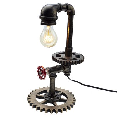 Y-Nut Loft Style Vintage Metal Dimmable Table Lamp with Wood Base, Shawn, Steampunk Industrial, Night Light, Desk Light, QTF-SJ02