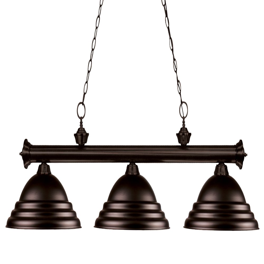 Z-Lite 200-3BRZ-SBRZ Riviera Three Light Billiard, Steel Frame, Bronze Finish and Bronze Shade of Metal Material