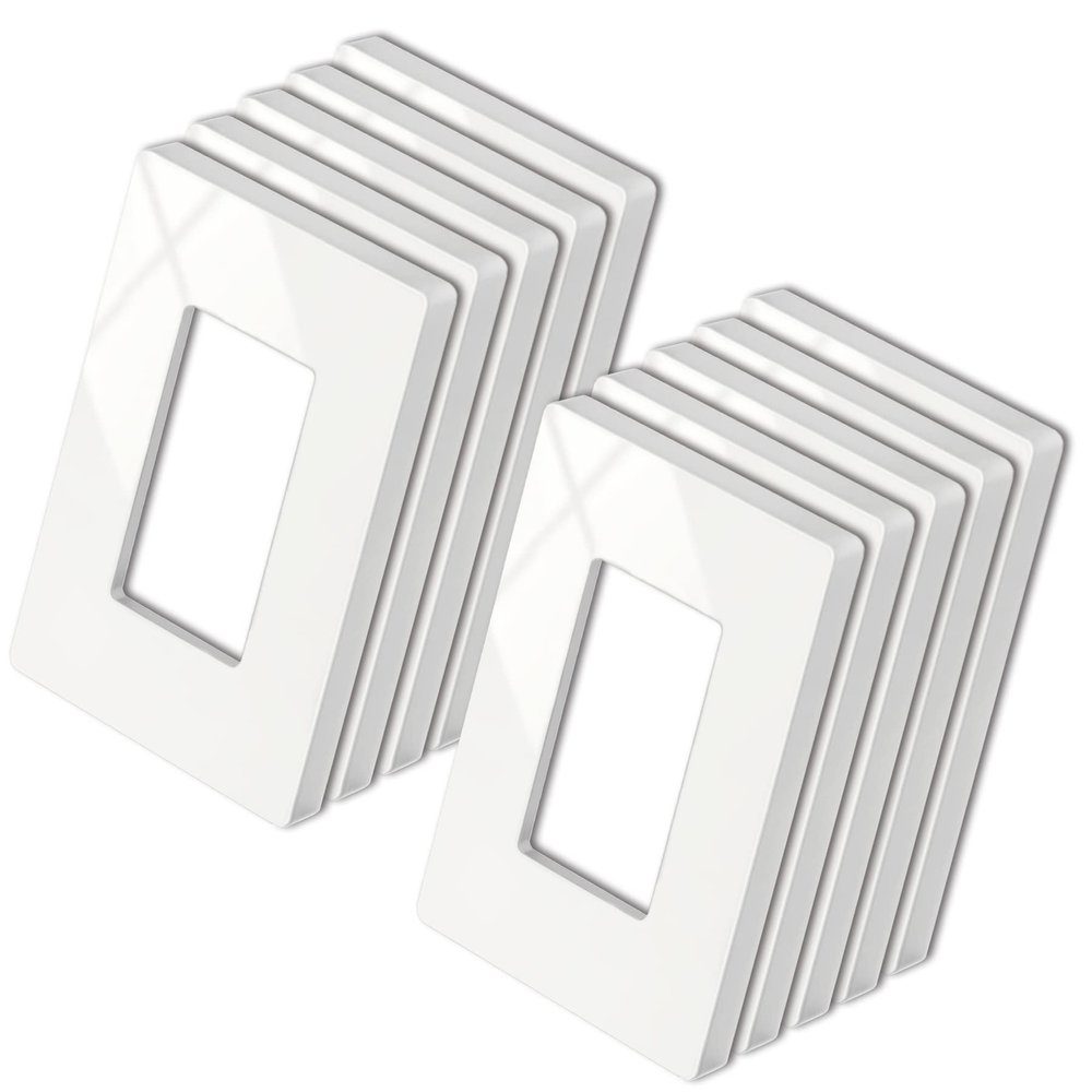 BESTTEN 10 Pack 1-Gang Decorator Screwless Wall Plate, Gloss Off White