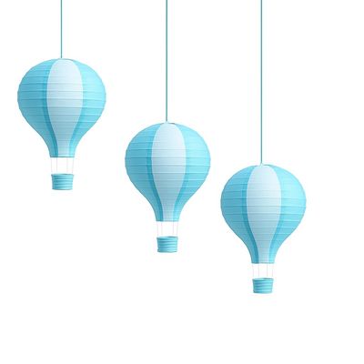 Pack of 3 Stripy Hot Air Balloon Paper Lantern Wedding Party Decoration Craft Lamp Shade (Light Blue, 16" (40CM))