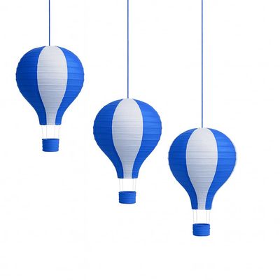 Pack of 3 Stripy Hot Air Balloon Paper Lantern Wedding Party Decoration Craft Lamp Shade (Blue, 16" (40CM))