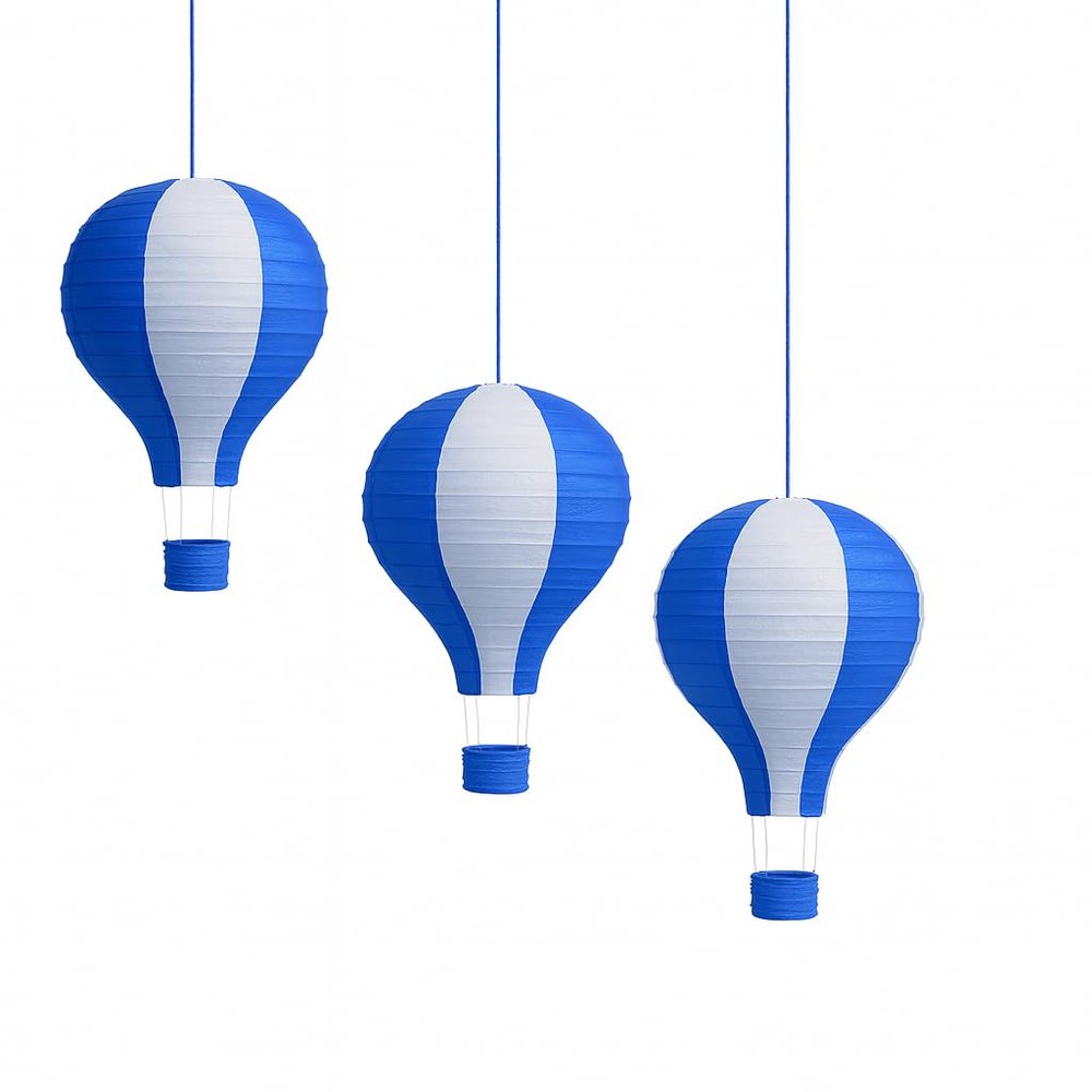 Pack of 3 Stripy Hot Air Balloon Paper Lantern Wedding Party Decoration Craft Lamp Shade (Blue, 16" (40CM))