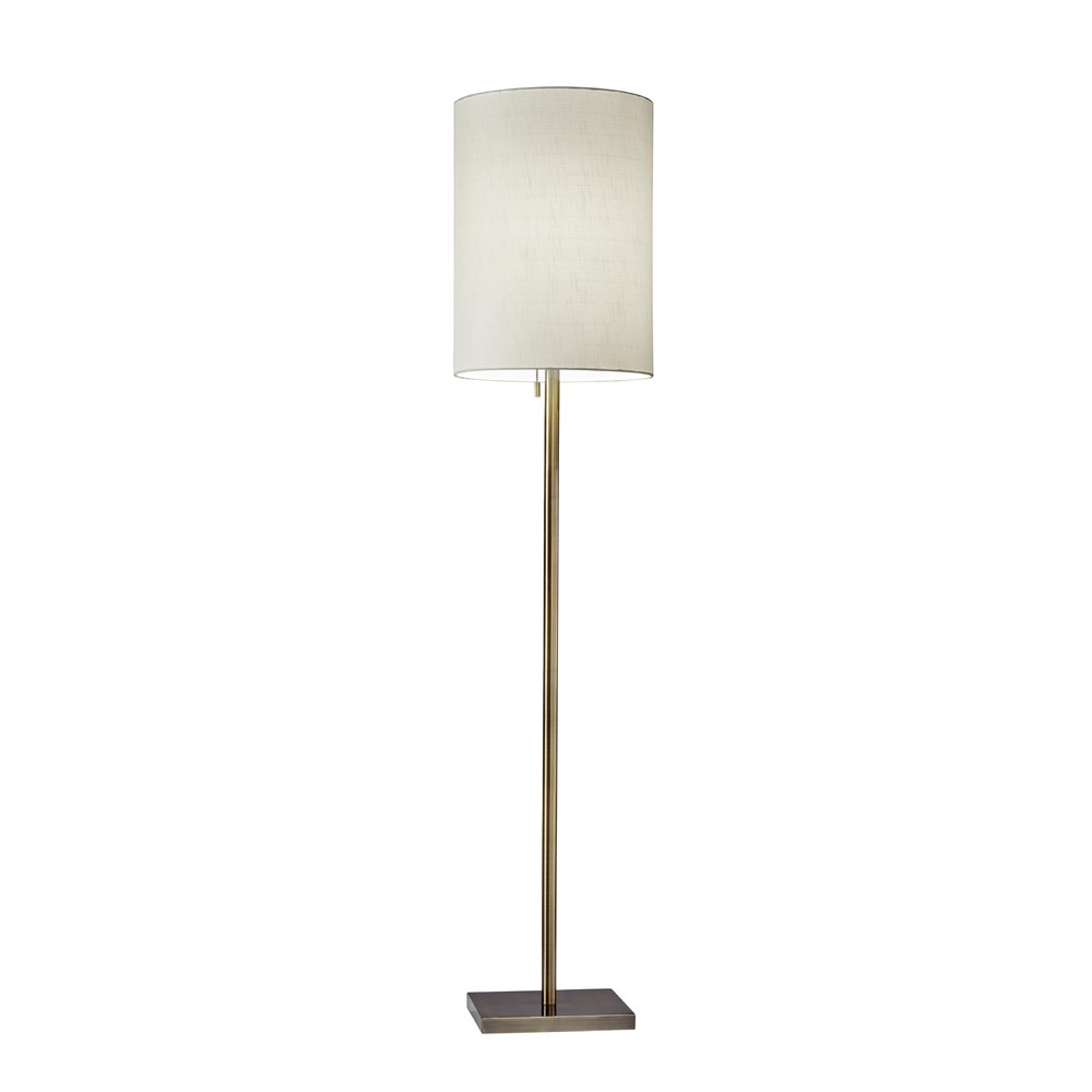 Adesso Floor Lamp, Antique Brass & Beige Fabric, Modern Design, 60.5