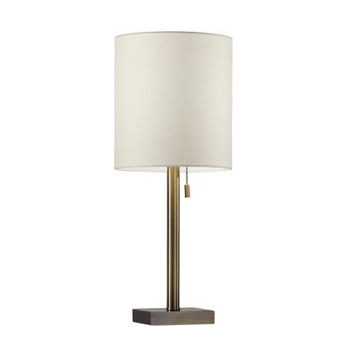 Adesso Table Lamp, Antique Brass & Light Beige, Pull Chain, 22