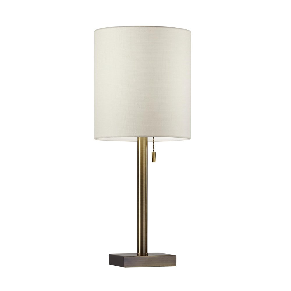 Adesso Table Lamp, Antique Brass & Light Beige, Pull Chain, 22
