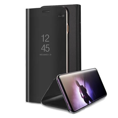 Aearl for Samsung Galaxy Note 8 Mirror Case, Plating PC Smart Clear View Window Vertical Flip Stand Cover Full Body Protective Shell with Screen Protector Kickstand for Galaxy Note 8 - Black