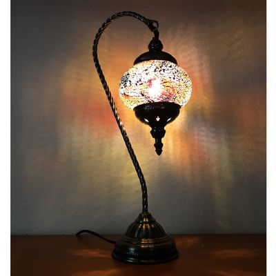 SILVERFEVER Handcrafted Mosaic Turkish Lamp Moroccan Glass Table Desk Bedside Light Bronze Base with E12 Bulb Calm Pastels Light