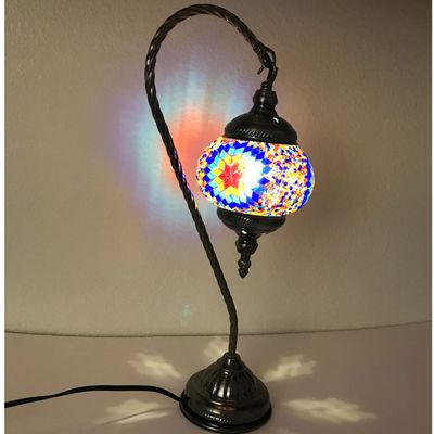SILVERFEVER Handcrafted Mosaic Turkish Lamp Moroccan Glass Table Desk Bedside Light Bronze Base with E12 Bulb (Red Yellow Starburst Latter)