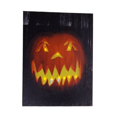 Lighted Jack O' Lantern Pumpkin Canvas Halloween Holiday Picture B X46719
