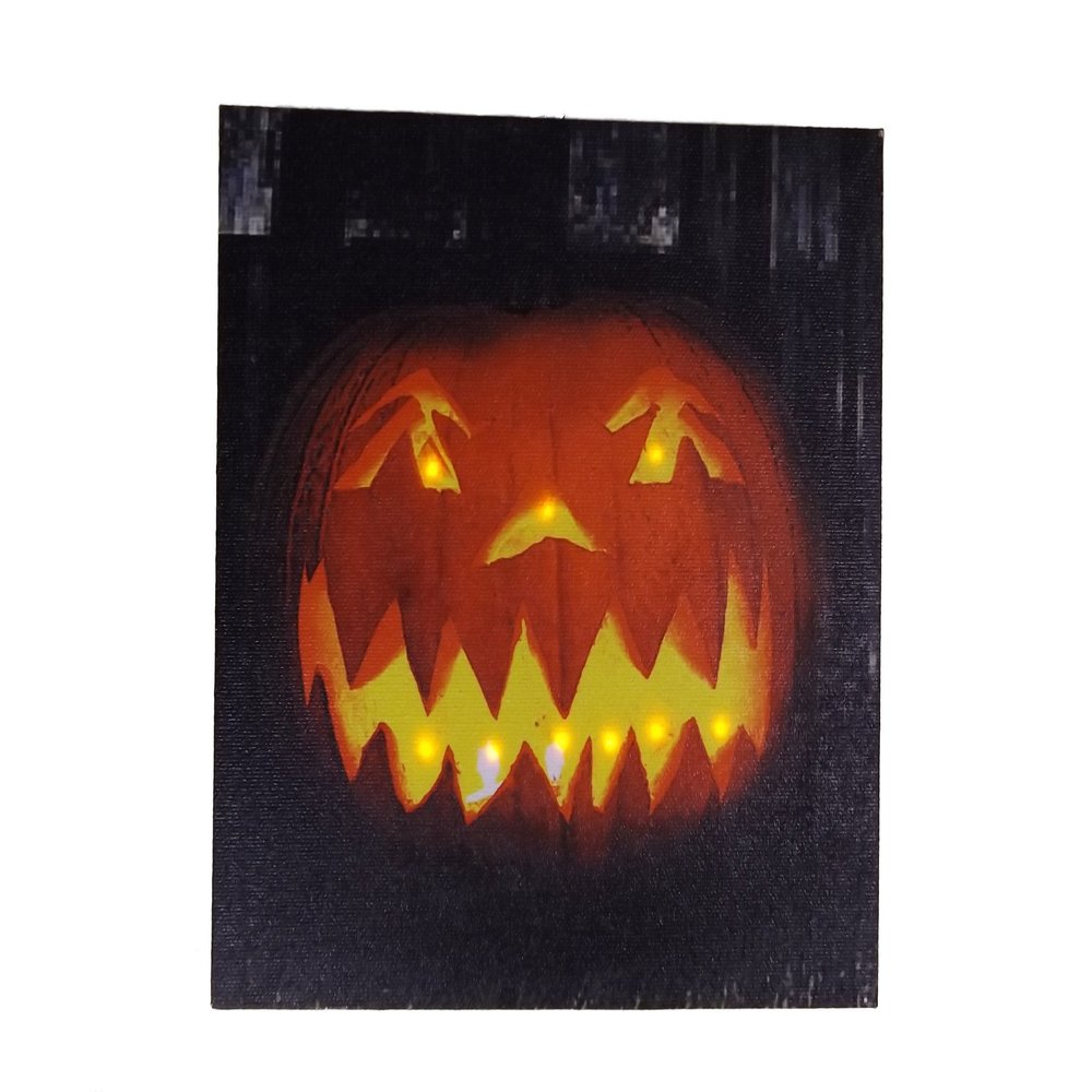 Lighted Jack O' Lantern Pumpkin Canvas Halloween Holiday Picture B X46719