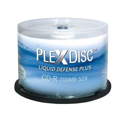 100-Pak PlexDisc 80-Min 52X Liquid Defense Plus Glossy White Inkjet Hub Printable CD-R's (2 x 50-Pak)